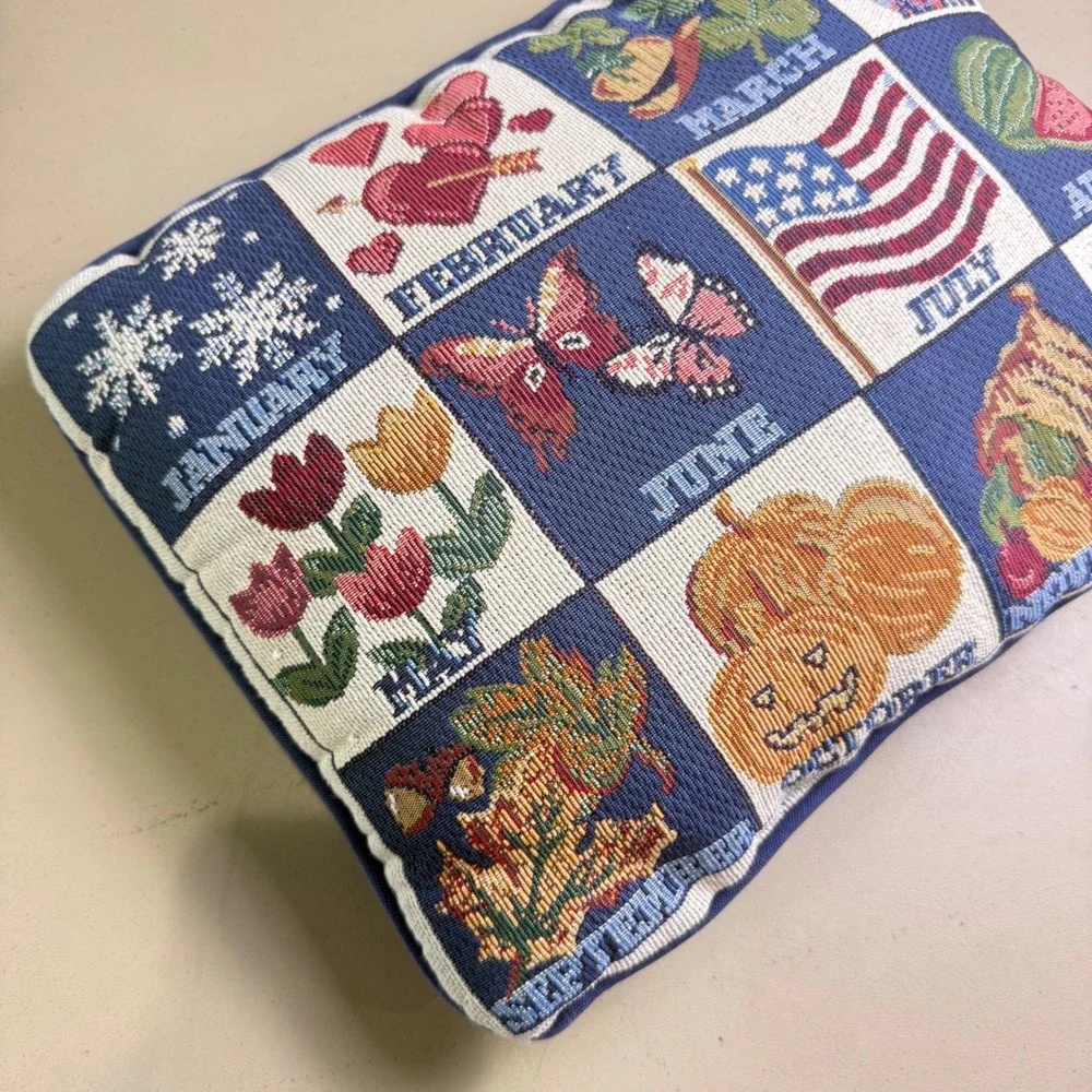 VTG Calendar Months Tapestry Accent Pillow cottagecore Americana Grannycore